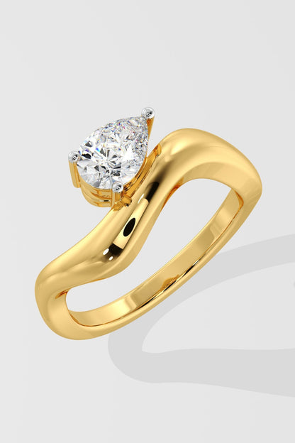 1 CT Pear Cut Lab Grown Diamond Contemporary Band Solitaire Ring
