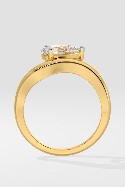 1 CT Pear Cut Lab Grown Diamond Contemporary Band Solitaire Ring