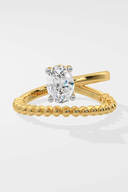 1.5 CT Oval Cut Lab Grown Diamond 4 Prong Set Beaded Band Solitaire Diamond Ring