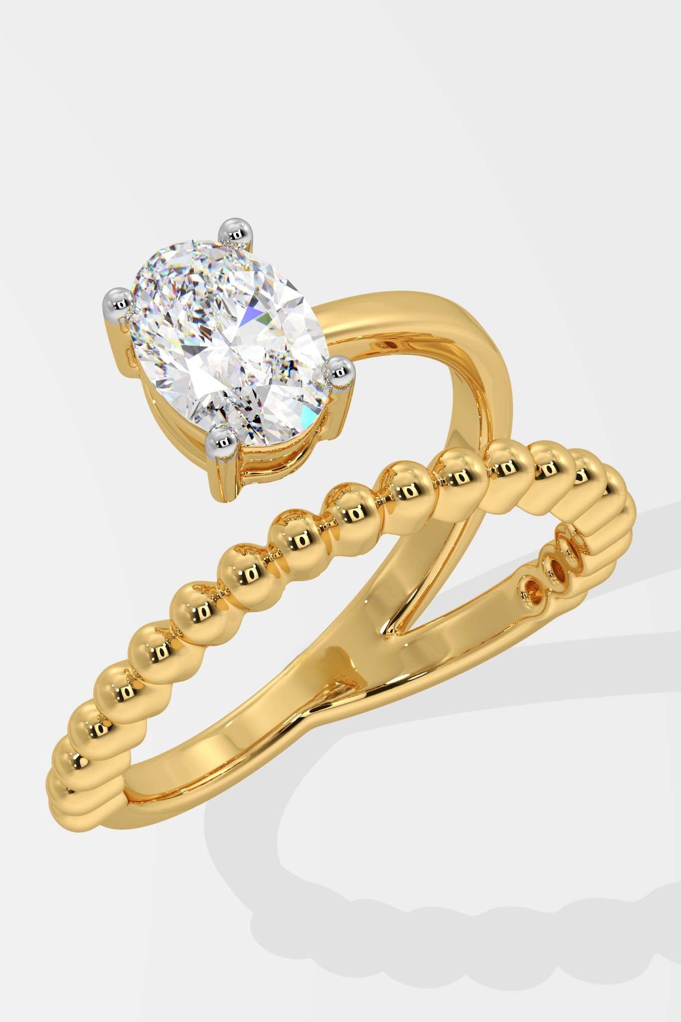 1.5 CT Oval Cut Lab Grown Diamond 4 Prong Set Beaded Band Solitaire Diamond Ring