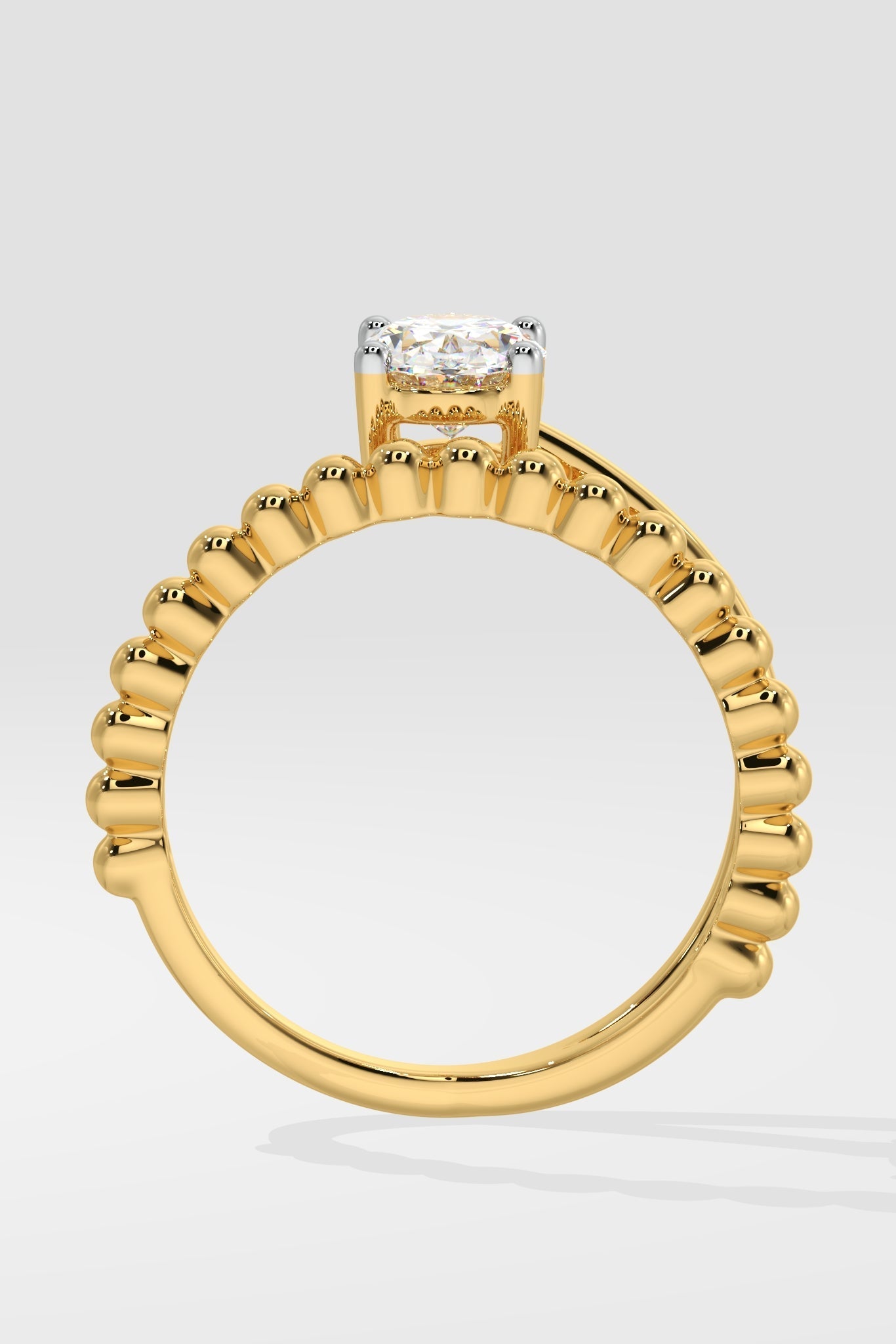 1.5 CT Oval Cut Lab Grown Diamond 4 Prong Set Beaded Band Solitaire Diamond Ring