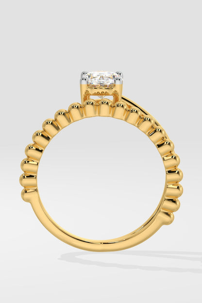 1.5 CT Oval Cut Lab Grown Diamond 4 Prong Set Beaded Band Solitaire Diamond Ring