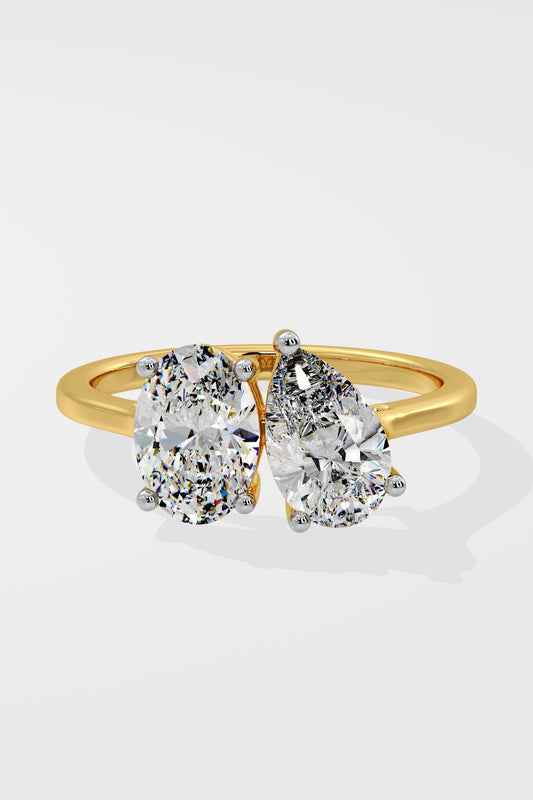 1.0 CT Pear & Oval Mixed Cut Lab Grown Diamond 4 & 3 Prong Set Solitaire Diamond Ring