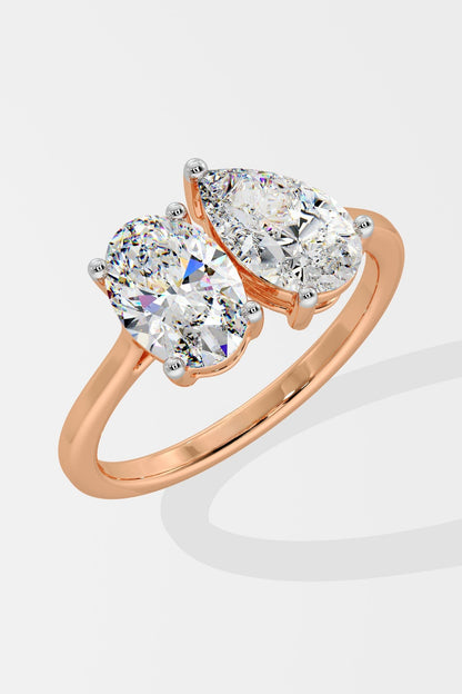 1.0 CT Pear & Oval Mixed Cut Lab Grown Diamond 4 & 3 Prong Set Solitaire Diamond Ring