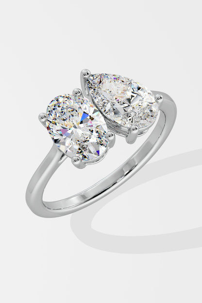 1.0 CT Pear & Oval Mixed Cut Lab Grown Diamond 4 & 3 Prong Set Solitaire Diamond Ring