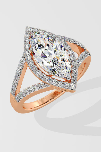 Sophisticated 2 CT Marquise-Cut Lab-Grown Diamond 6-Prong Pave-Set Dual-Tone Band Halo Engagement Ring