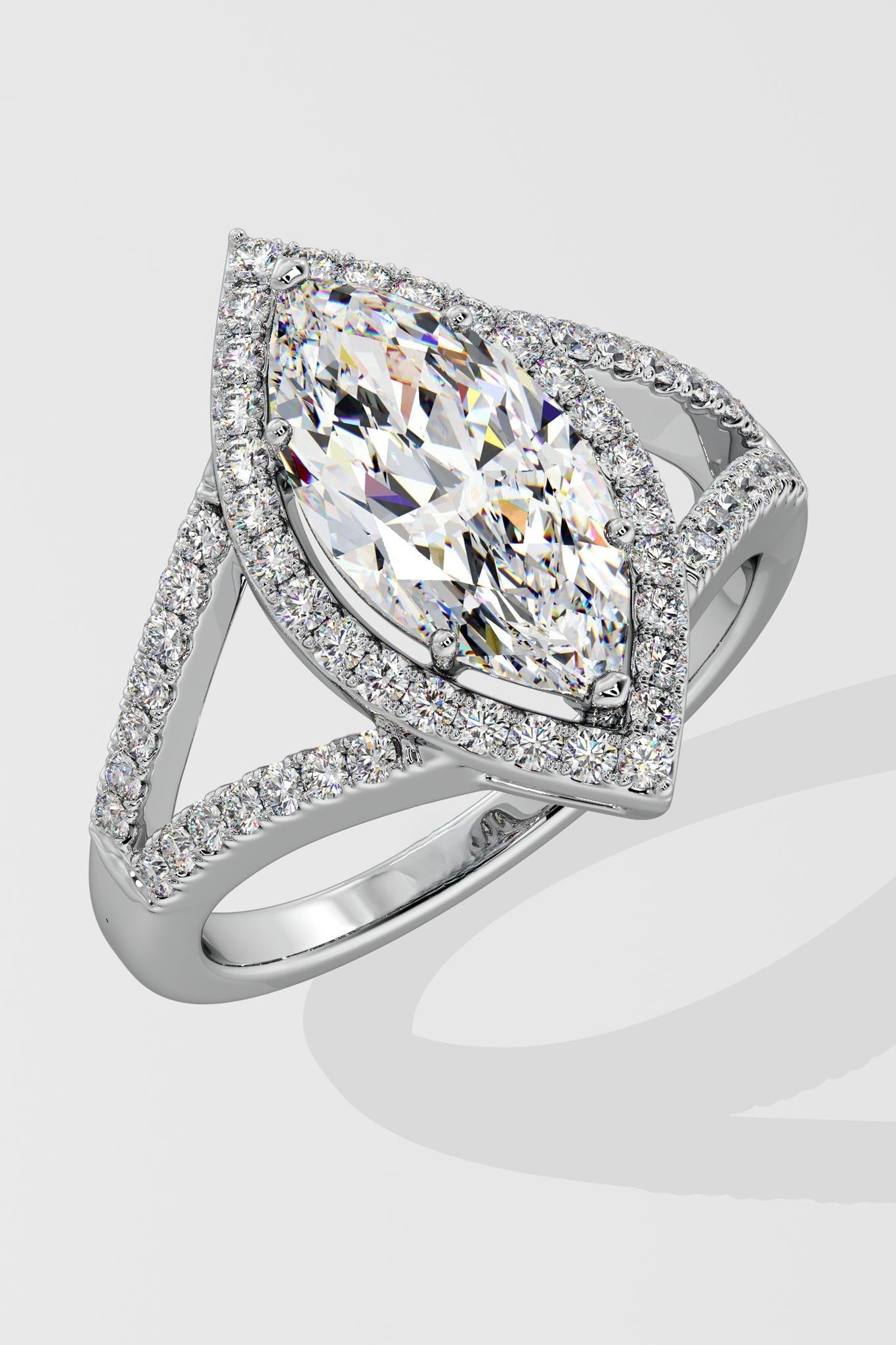 Sophisticated 2 CT Marquise-Cut Lab-Grown Diamond 6-Prong Pave-Set Dual-Tone Band Halo Engagement Ring