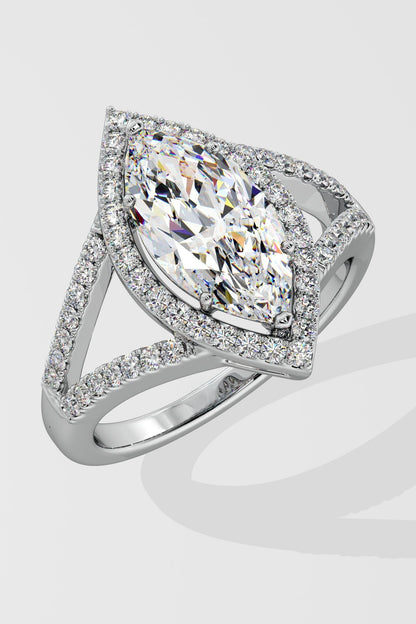 Sophisticated 2 CT Marquise-Cut Lab-Grown Diamond 6-Prong Pave-Set Dual-Tone Band Halo Engagement Ring