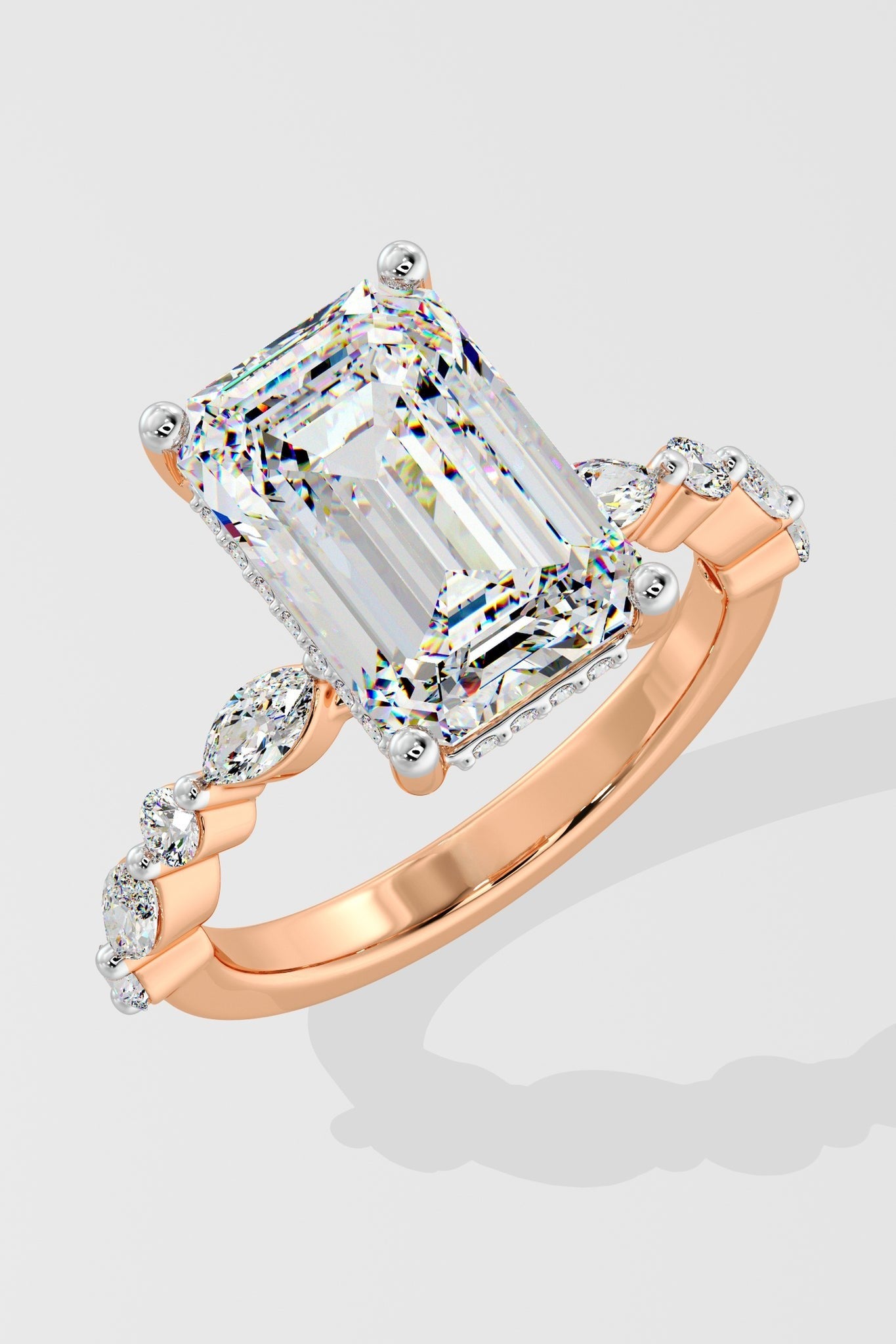Exquisite 3 CT Emerald-Cut Lab-Grown Diamond 4-Prong Pave-Set Solitaire Ring