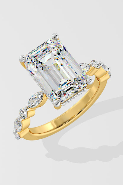 Exquisite 3 CT Emerald-Cut Lab-Grown Diamond 4-Prong Pave-Set Solitaire Ring