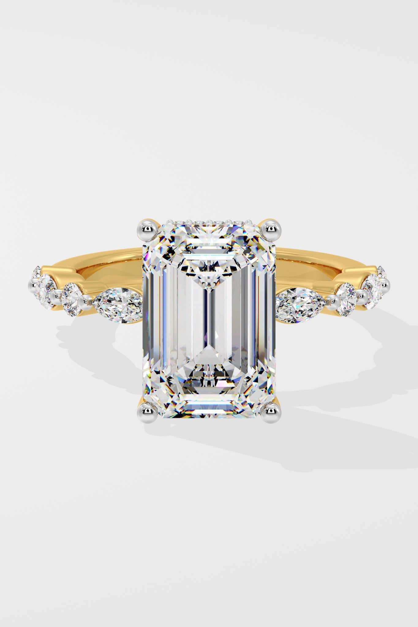 Exquisite 3 CT Emerald-Cut Lab-Grown Diamond 4-Prong Pave-Set Solitaire Ring