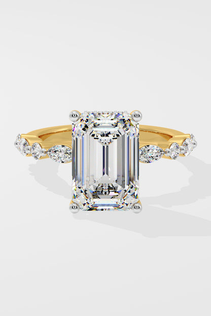 Exquisite 3 CT Emerald-Cut Lab-Grown Diamond 4-Prong Pave-Set Solitaire Ring
