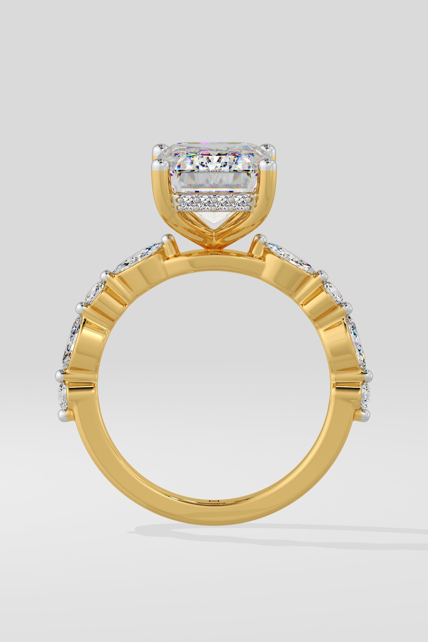 Exquisite 3 CT Emerald-Cut Lab-Grown Diamond 4-Prong Pave-Set Solitaire Ring