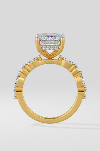 Exquisite 3 CT Emerald-Cut Lab-Grown Diamond 4-Prong Pave-Set Solitaire Ring