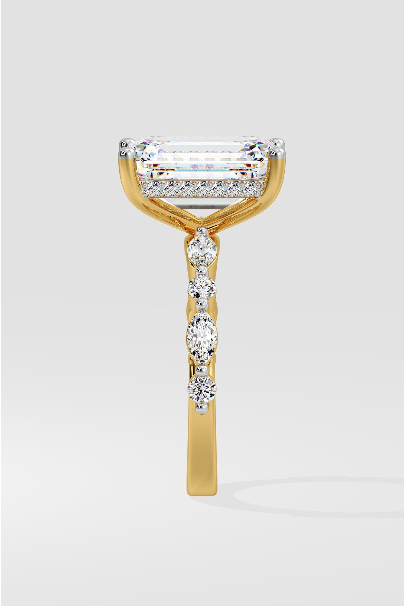 Exquisite 3 CT Emerald-Cut Lab-Grown Diamond 4-Prong Pave-Set Solitaire Ring