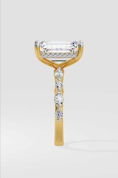 Exquisite 3 CT Emerald-Cut Lab-Grown Diamond 4-Prong Pave-Set Solitaire Ring