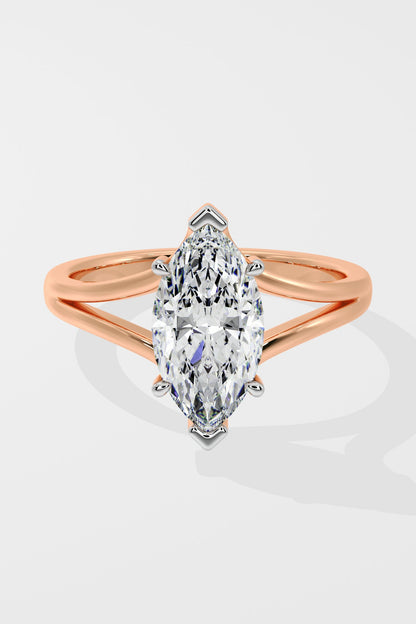 Elegant 2 CT Marquise-Cut Lab-Grown Diamond 4-Prong Dual-Band Solitaire Ring