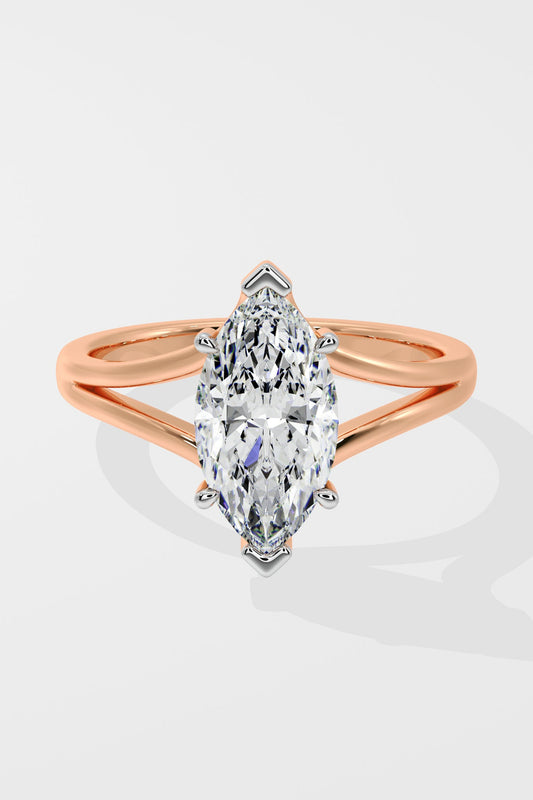Elegant 2 CT Marquise-Cut Lab-Grown Diamond 4-Prong Dual-Band Solitaire Ring