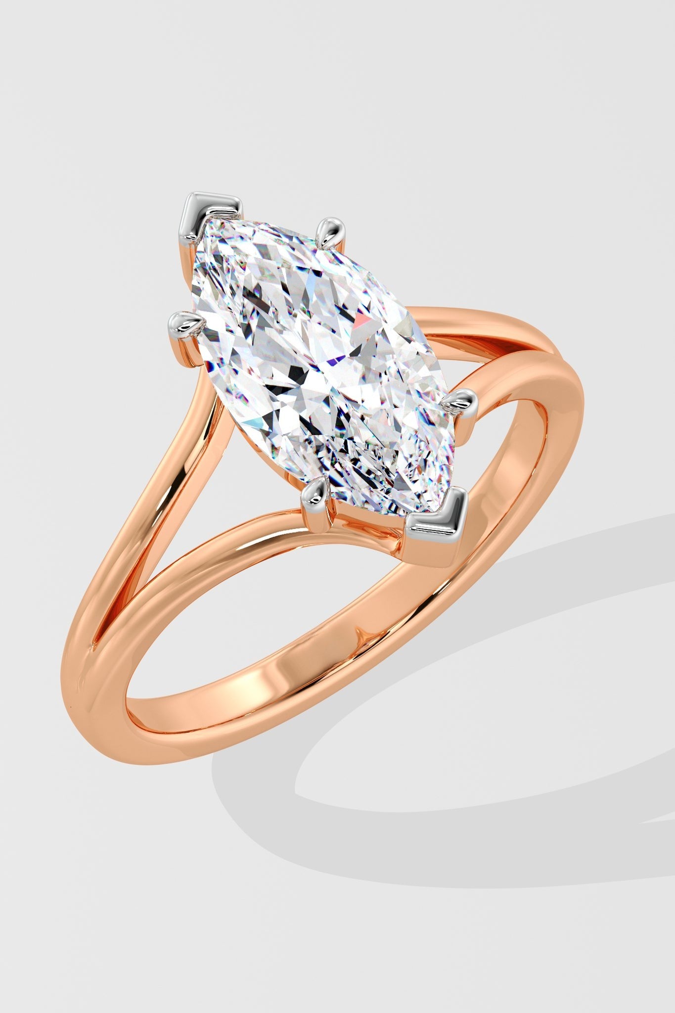 Elegant 2 CT Marquise-Cut Lab-Grown Diamond 4-Prong Dual-Band Solitaire Ring