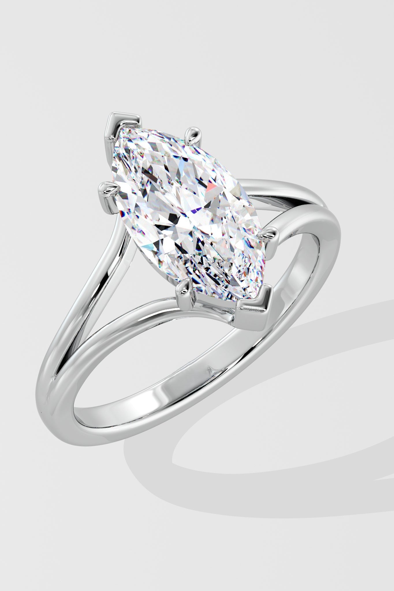 Elegant 2 CT Marquise-Cut Lab-Grown Diamond 4-Prong Dual-Band Solitaire Ring