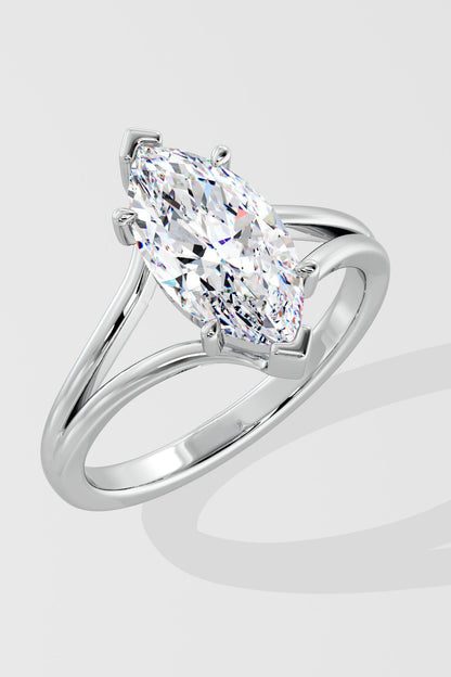 Elegant 2 CT Marquise-Cut Lab-Grown Diamond 4-Prong Dual-Band Solitaire Ring