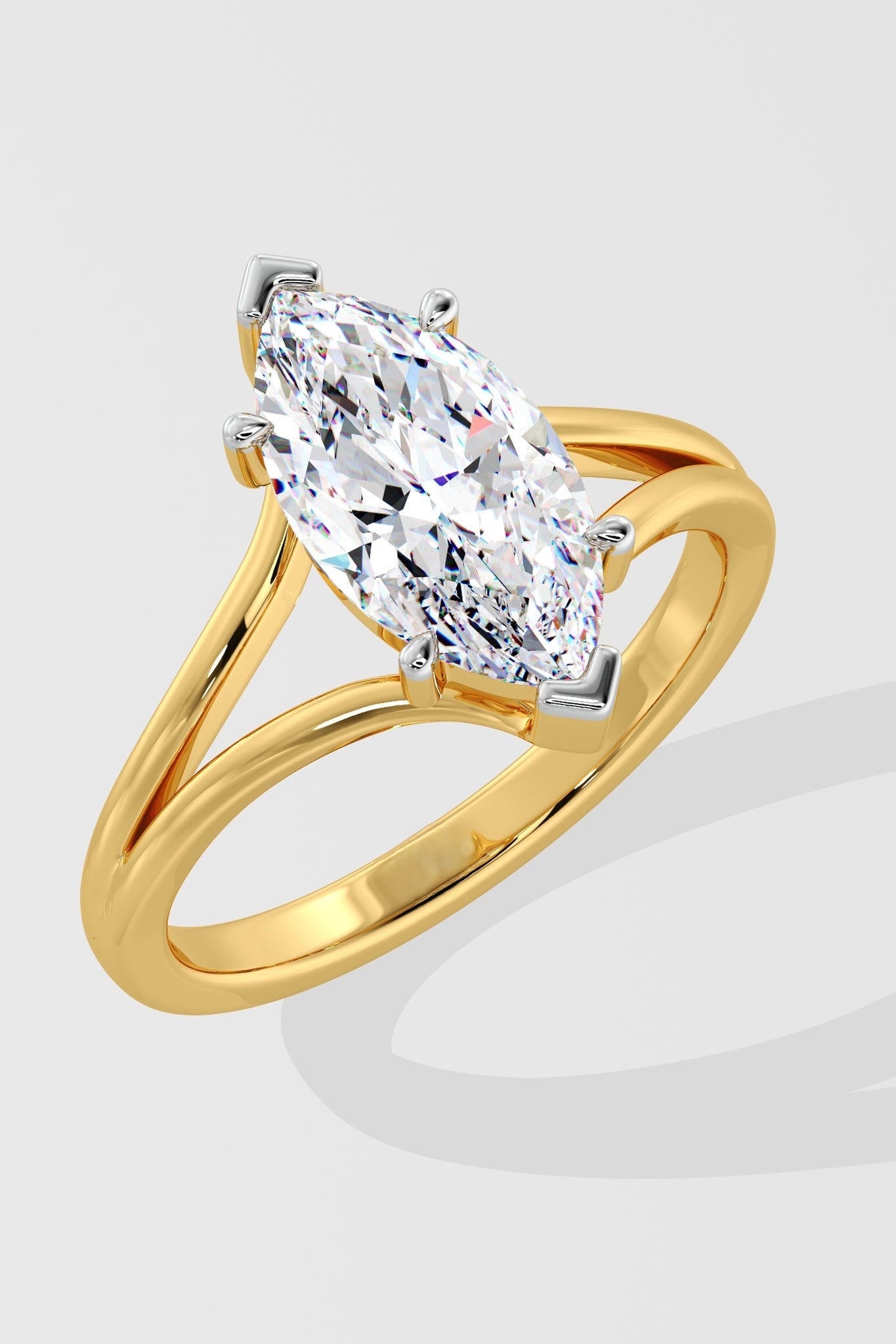 Elegant 2 CT Marquise-Cut Lab-Grown Diamond 4-Prong Dual-Band Solitaire Ring