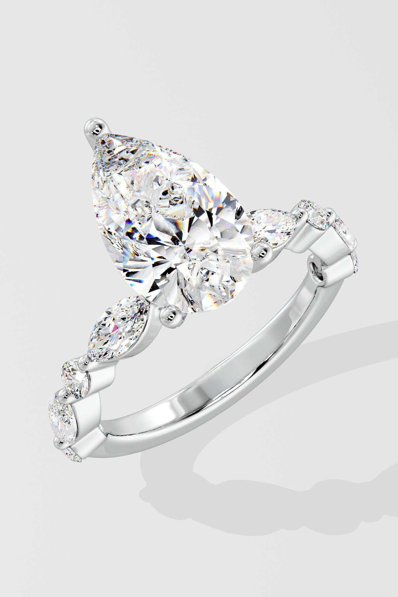 2 CT Pear Cut Lab Grown Diamond 3 Prong Set Solitaire Diamond Ring