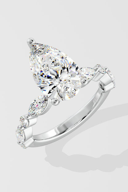 2 CT Pear Cut Lab Grown Diamond 3 Prong Set Solitaire Diamond Ring