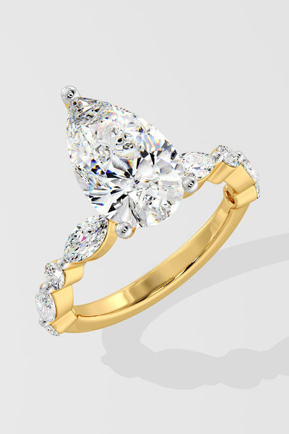 2 CT Pear Cut Lab Grown Diamond 3 Prong Set Solitaire Diamond Ring