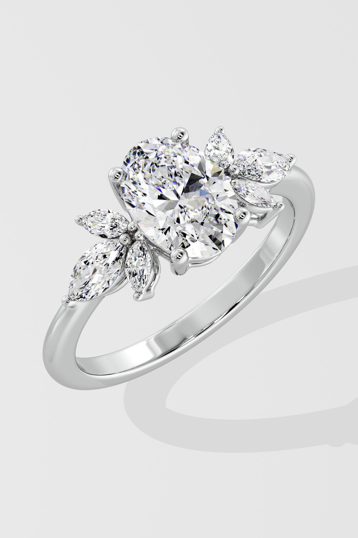 1.5 CT Oval Cut Lab Grown Diamond 4 Prong Pave Diamond Set Solitaire Ring