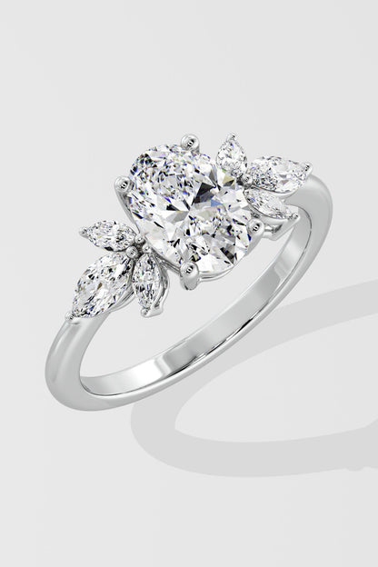 1.5 CT Oval Cut Lab Grown Diamond 4 Prong Pave Diamond Set Solitaire Ring