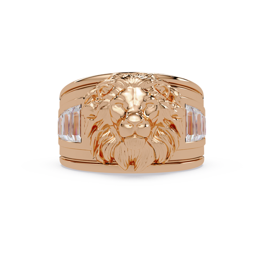 Baguette Cut vvs Moissanite Diamond Lion Head Ring