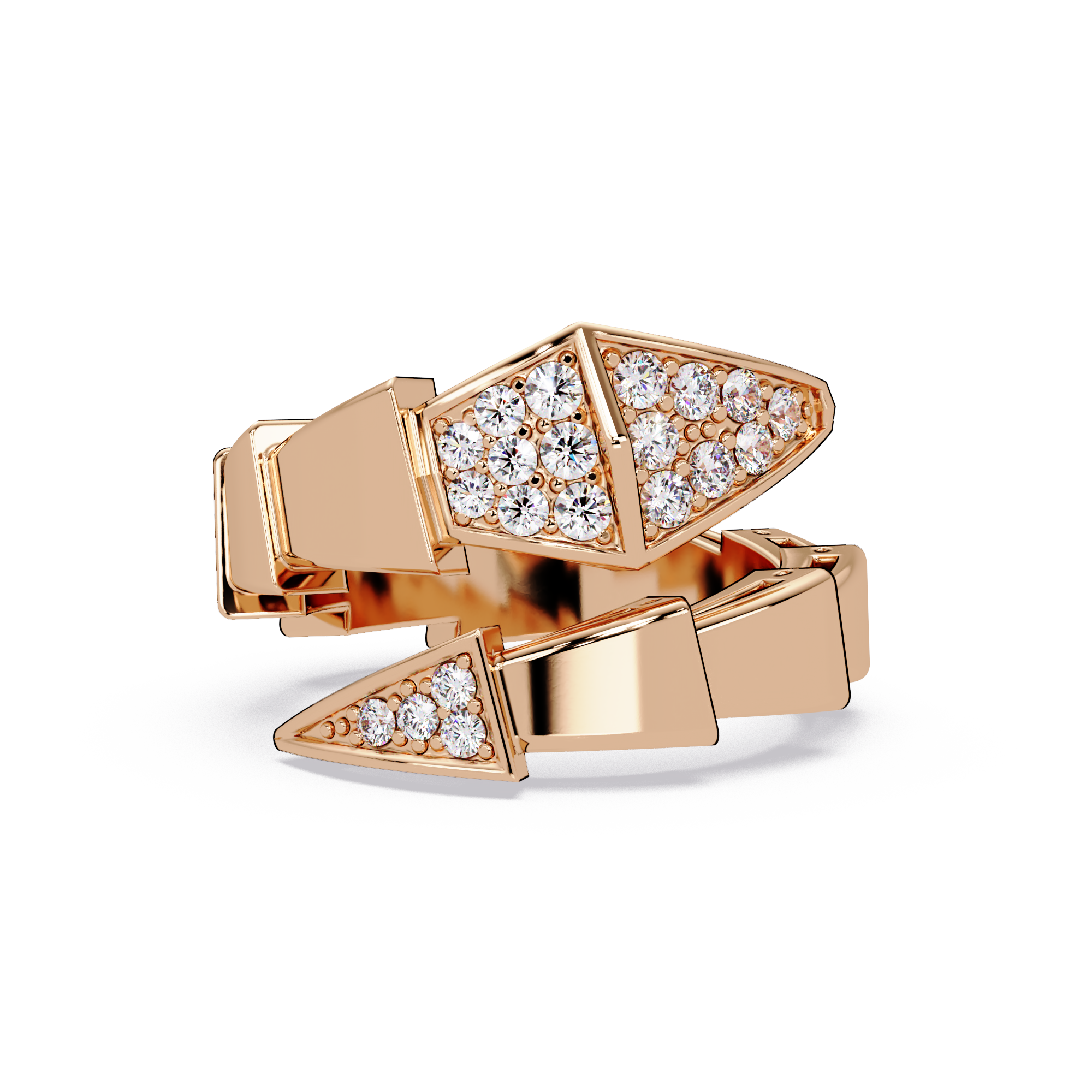 Round Cut Pave VVS Moissanite Diamond Geometric Pyramid Wrap Unisex Ring