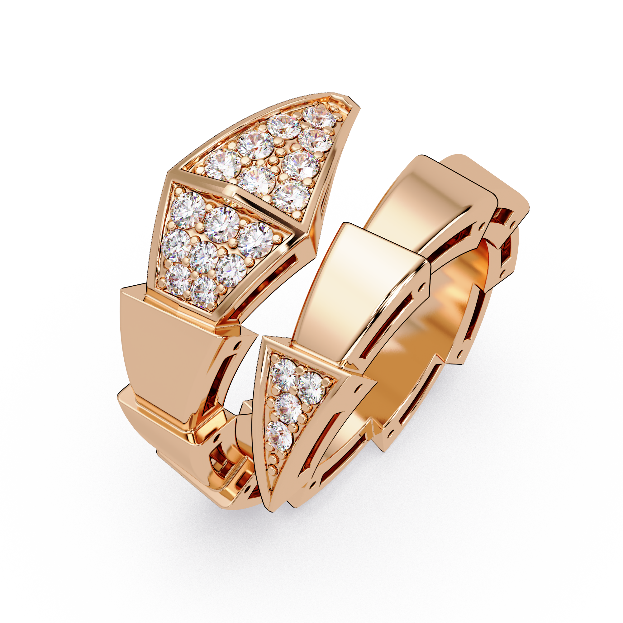 Round Cut Pave VVS Moissanite Diamond Geometric Pyramid Wrap Unisex Ring