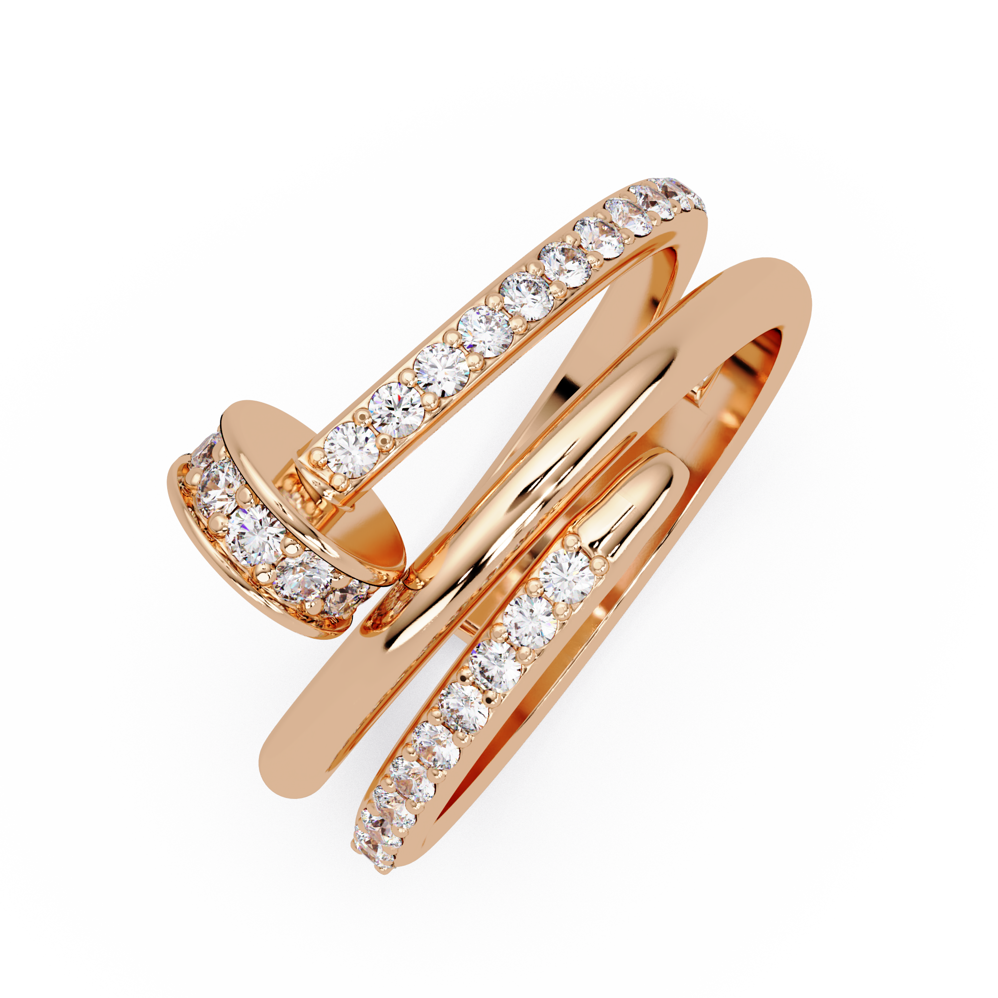 Round Cut Lab Grown Diamond Nail Style Pave Set Statement Ring
