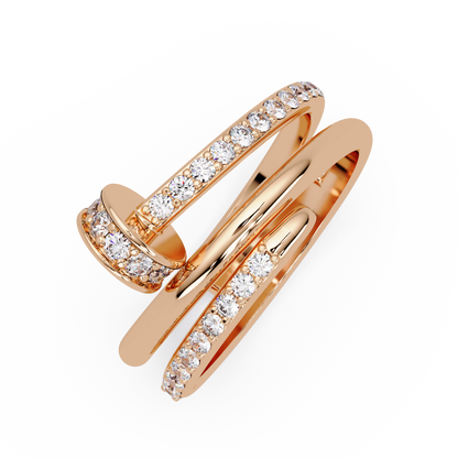 Round Cut Lab Grown Diamond Nail Style Pave Set Statement Ring