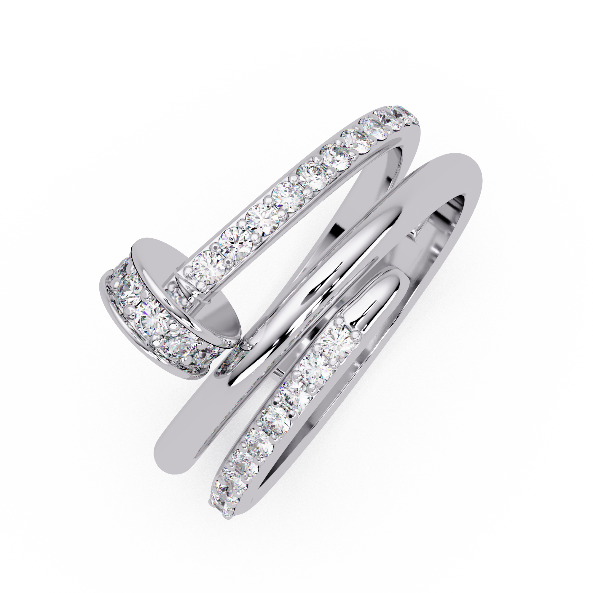 Round Cut Lab Grown Diamond Nail Style Pave Set Statement Ring