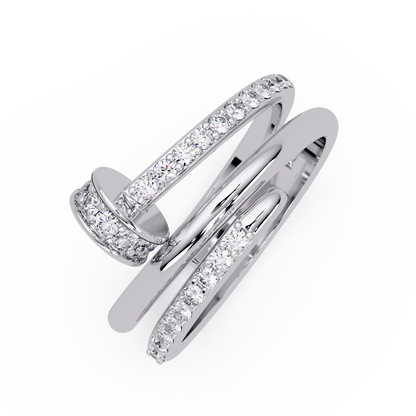Round Cut Lab Grown Diamond Nail Style Pave Set Statement Ring