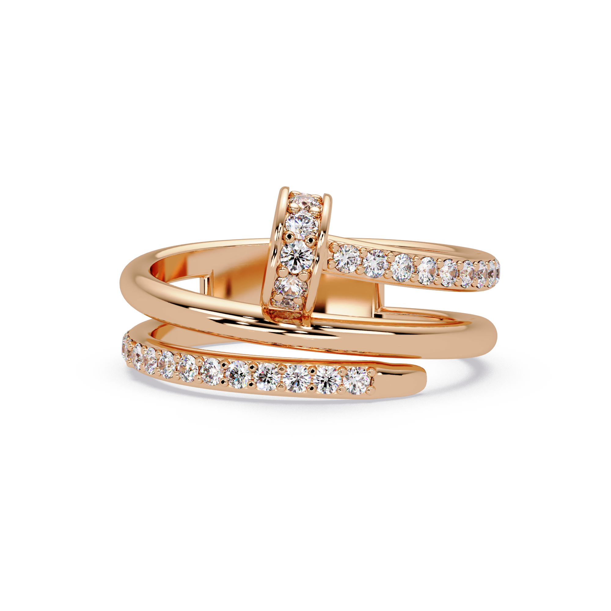 Round Cut Lab Grown Diamond Nail Style Pave Set Statement Ring