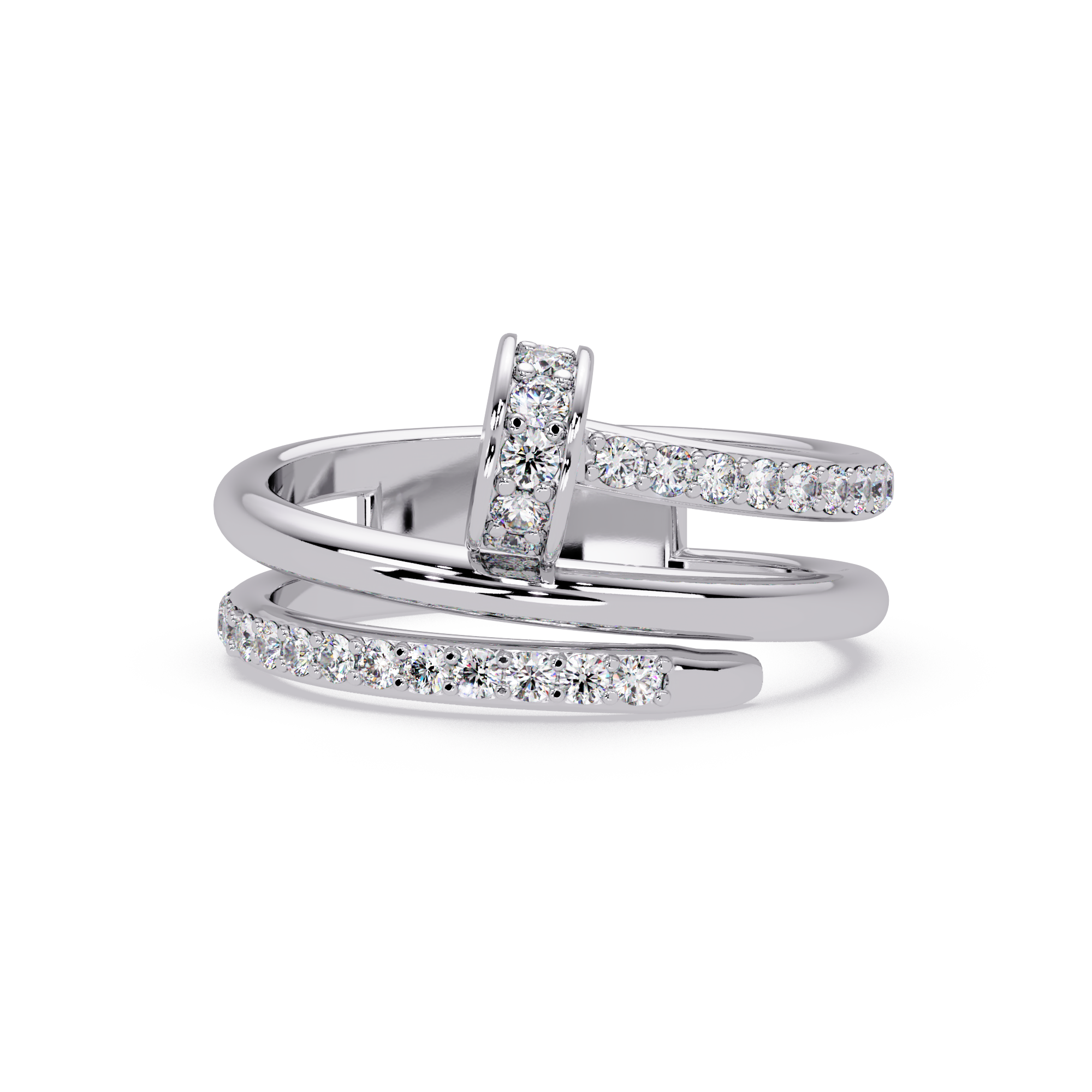 Round Cut Lab Grown Diamond Nail Style Pave Set Statement Ring