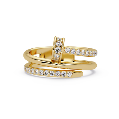 Round Cut Lab Grown Diamond Nail Style Pave Set Statement Ring