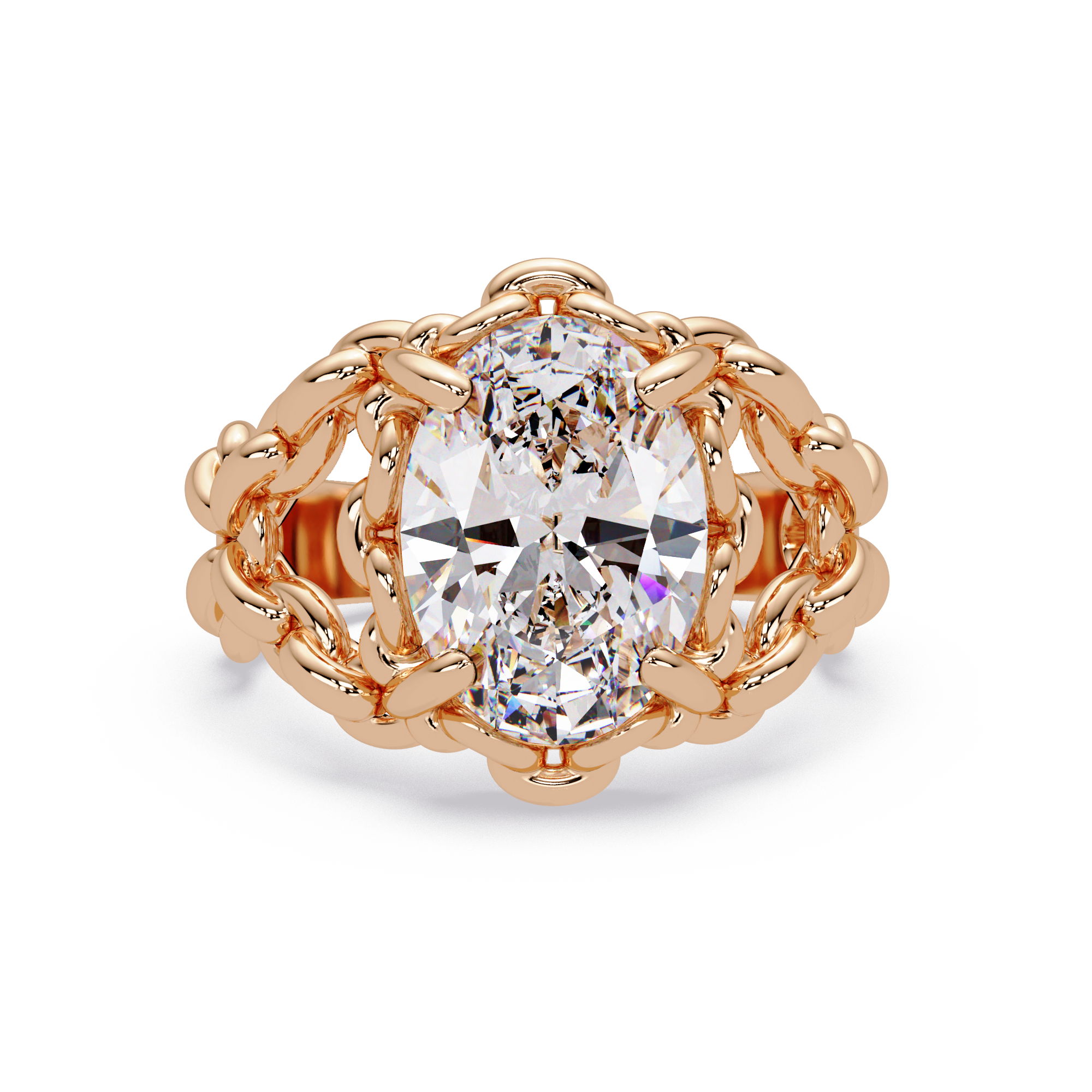Elegant 3-Carat Oval-Cut VVS Moissanite Diamond Braided Band Ring