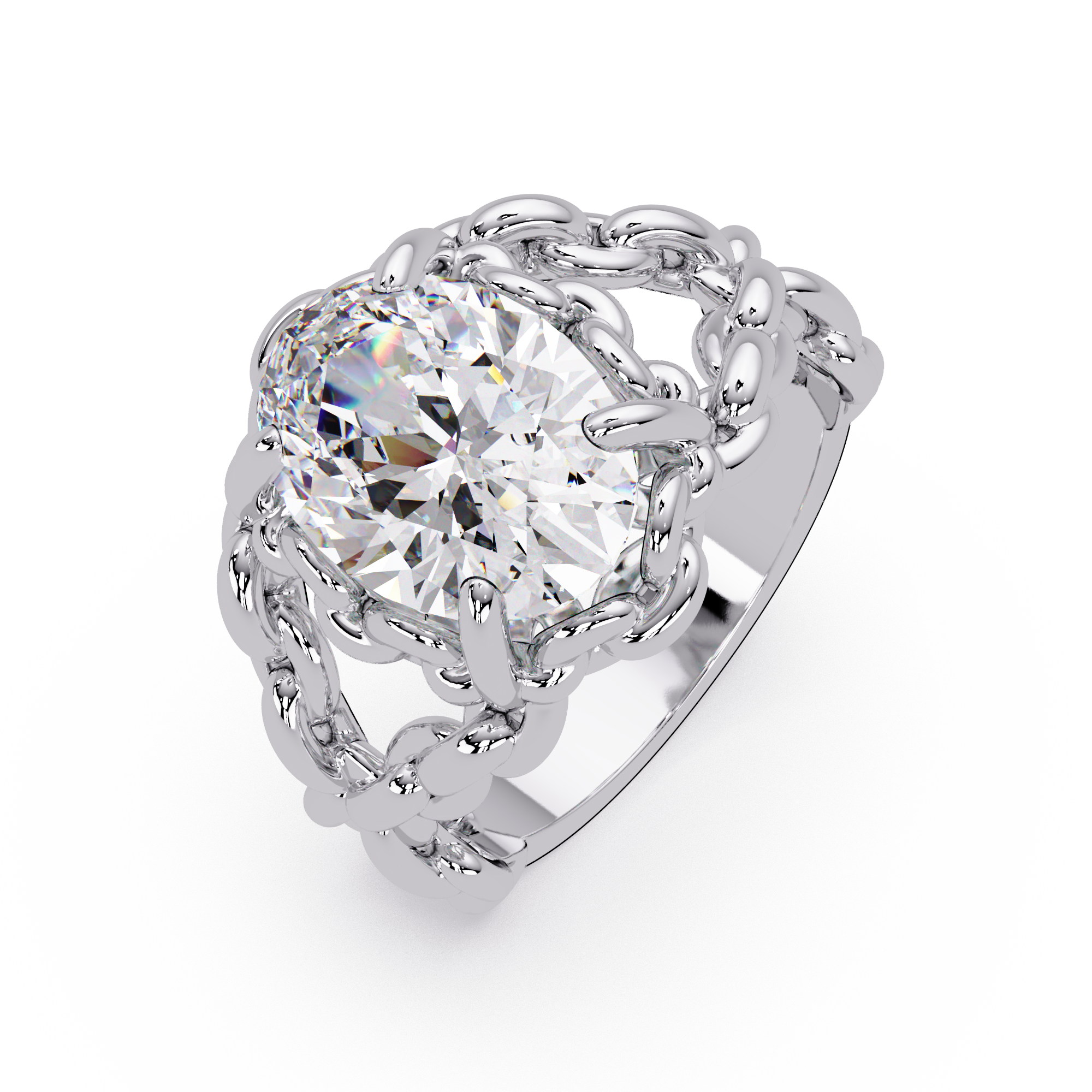 Elegant 3-Carat Oval-Cut VVS Moissanite Diamond Braided Band Ring