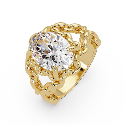Elegant 3-Carat Oval-Cut VVS Moissanite Diamond Braided Band Ring