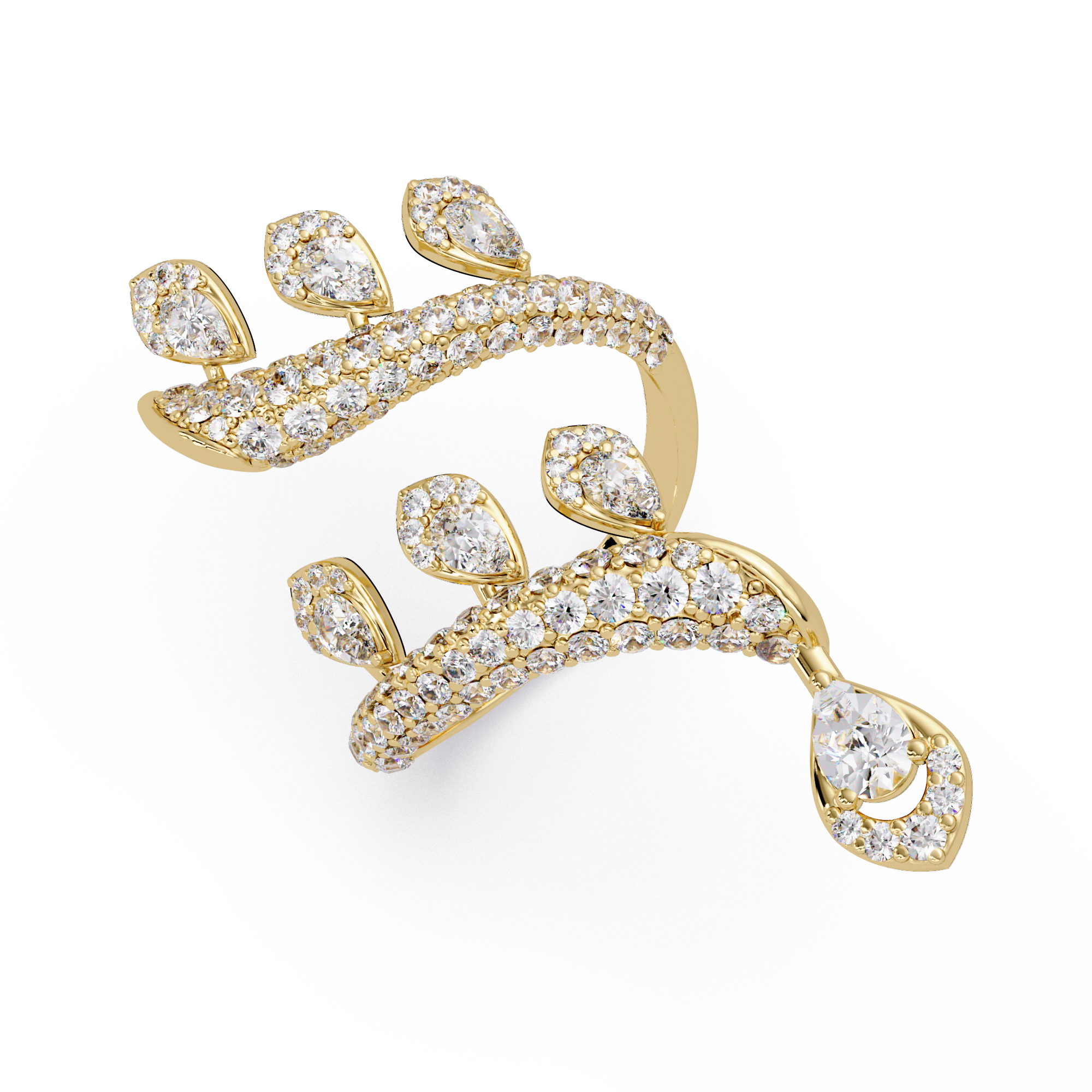 Elegant Pear-Cut VVS Moissanite Diamond Leaf Wrap Wedding Ring