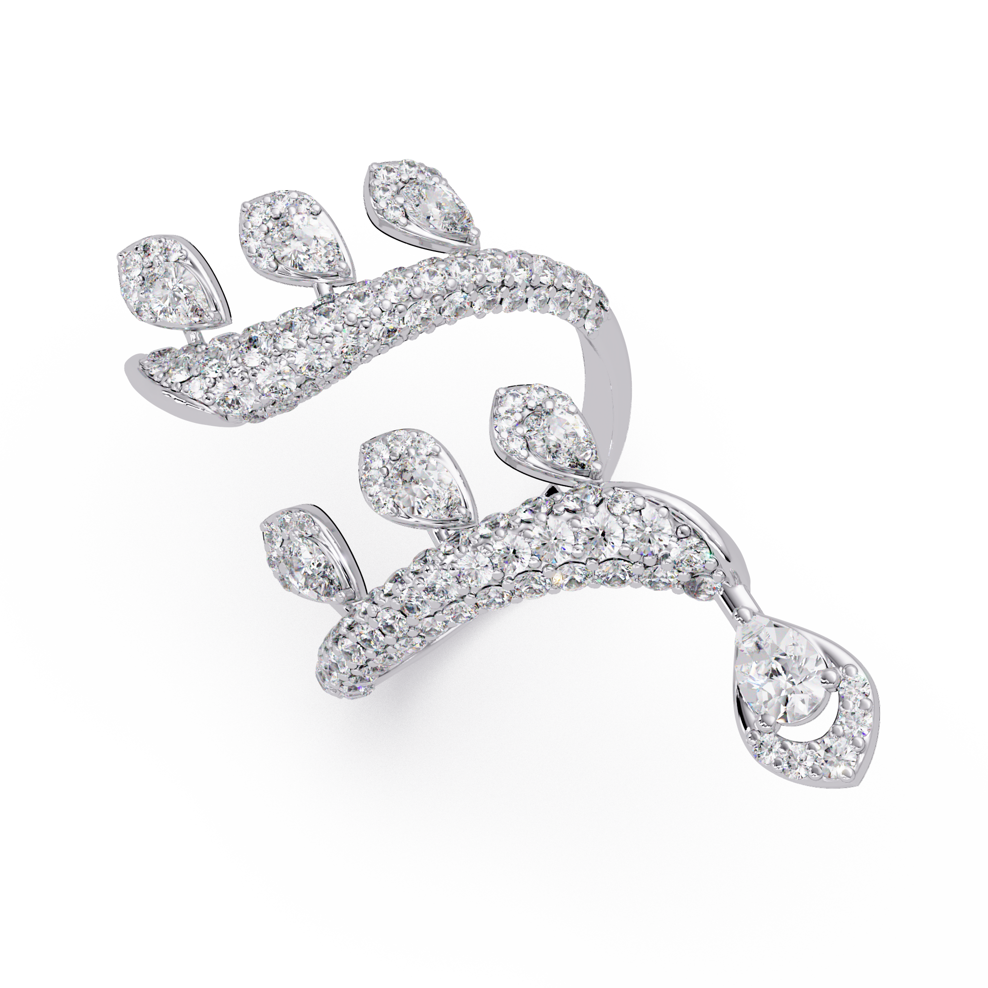 Elegant Pear-Cut VVS Moissanite Diamond Leaf Wrap Wedding Ring