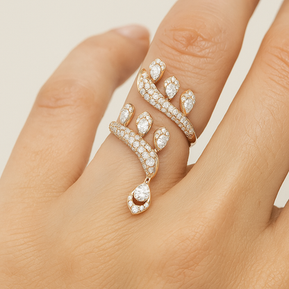 Elegant Pear-Cut VVS Moissanite Diamond Leaf Wrap Wedding Ring