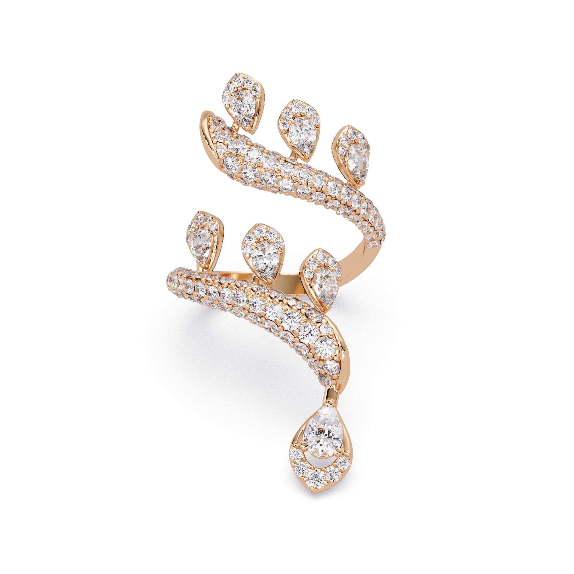 Elegant Pear-Cut VVS Moissanite Diamond Leaf Wrap Wedding Ring