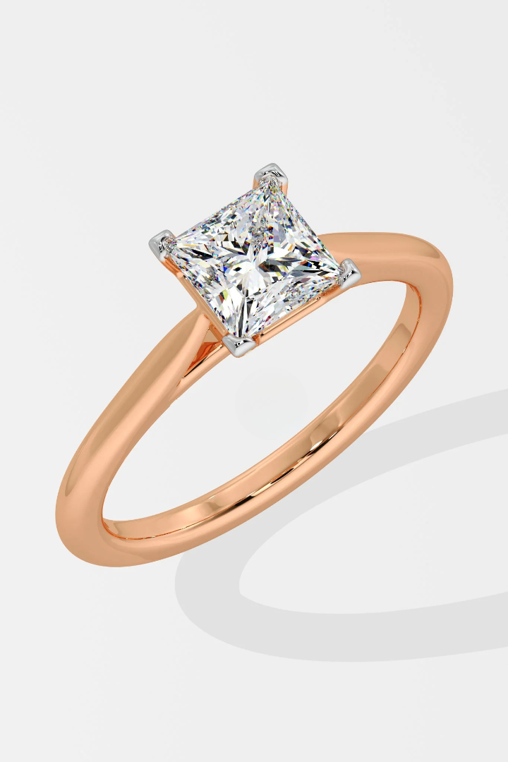1 CT Princess Cut Lab Grown Diamond Prong Set Simple Solitaire Ring