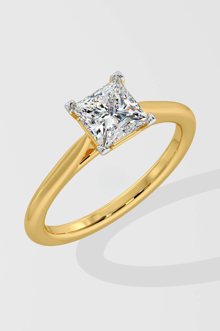 1 CT Princess Cut Lab Grown Diamond Prong Set Simple Solitaire Ring